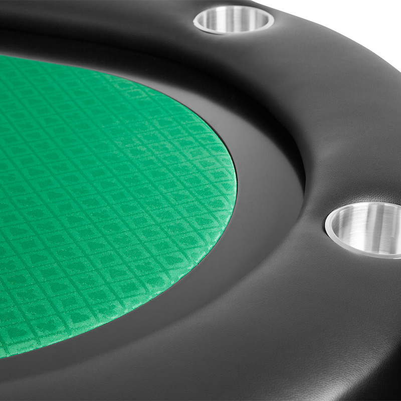 BBO-ELITE-ALPHA-POKER-TABLE-IN-BLACK-CLOSE-UP-OF-GREEN-SUITED-SPEED-CLOTH